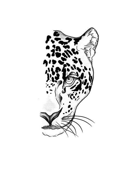 Half Leopard Face Tattoo, Leopard Outline Tattoo, Animal Face Tattoo, Cheetah Face Tattoo, Leopard Face Tattoo, Tatoo Dog, Leopard Drawing, Cute Tattoo Ideas, Jaguar Tattoo