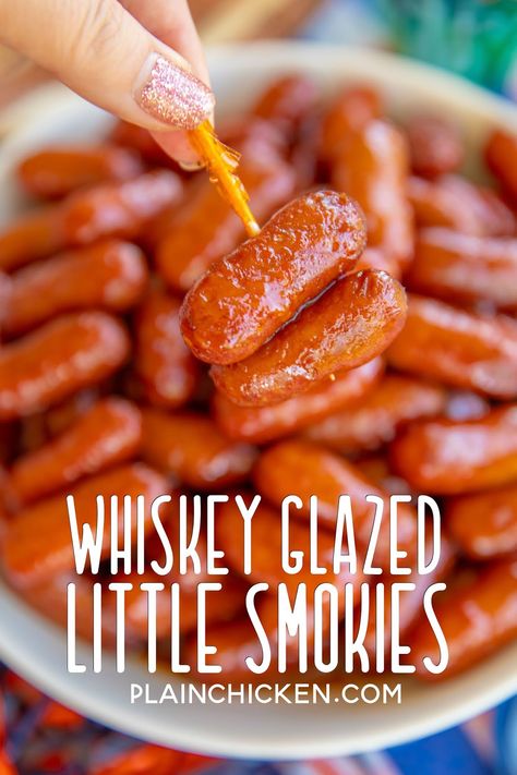 Littlesmokies Crockpot, Whiskey Bbq Sauce, Lil Smokies Recipes, Crockpot Little Smokies, Cocktail Weenies, Little Smokies Recipes, Whiskey Glaze, Smokies Recipe, Football Friday