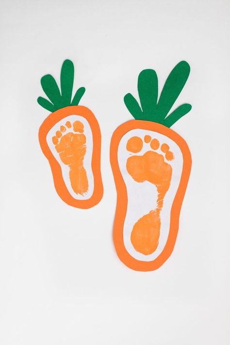 Kid’s footprint painted carrot Easter craftFun Easter craft keepsake. Carrot Footprint Craft, Dr Seuss Infant Crafts, Easter Infant Crafts, Easter Footprint Crafts, Baby Easter Crafts, Baby Art Crafts, Easter Craft Activities, April Activities, Easter Crafts Preschool