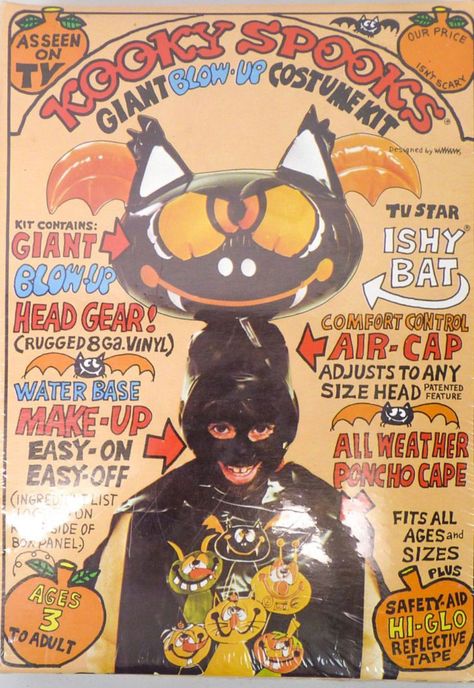 Kooky Spooks, Blow Up Halloween Costumes, Vintage Halloween Art, Creepy Toys, Bat Costume, Halloween Collectables, Halloween Goodies, Retro Ads, Kids Growing Up