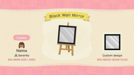 Black wall mirror for animal crossing Acnh Mirror Design, Acnh Mirror Design Code, Acnh Mirror Code, Animal Crossing Wall Design, Acnh Wallpaper Design Codes Black, Wall Design Animal Crossing, Animal Crossing Mirror Design, Black Animal Crossing, Acnh Wall Decor Code