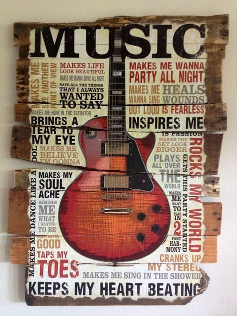 10 Interesting Music Themed Bedrooms | Vintage Industrial Style Music Themed Bedroom, International Music, Vintage Guitar, Music Decor, Guitar Music, School Posters, Music Themed, Trends International, Music Guitar