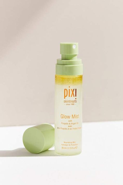 Get that glow with Pixi Glow Mist, a hydrating facial spray enriched with natural oils, niacinamide, propolis, aloe vera and fruit extracts. Perfect for hydrating skin, refreshing your makeup and adding an instant nourishing glow, Pixi Glow Mist works with all skin types and is NEVER tested on animals.  #pixiglow #face #hydrate #beauty #affiliate Pixi Glow Mist, Stila Glitter And Glow, Pixi Glow Tonic, Thyme Oil, Glow Tonic, Hydrating Skin, Hydrating Facial, Nude Eyeshadow, Facial Spray