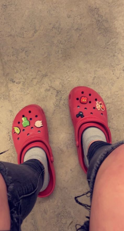 Crocs With Charms, Red Crocs, New Crocs, Crocs Shoes, Cute Shoes, Scrunchies, Charms, Sandals, Red