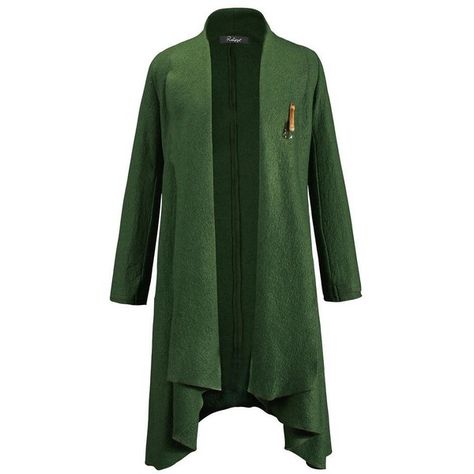 Overrainbow Blended Woolen Winter Coats for Women Fashion Long... (53 CAD) ❤ liked on Polyvore featuring outerwear, coats, wool coat, long woolen coats, long shrug, green coat and long overcoat Woollen Shrug Designs, Green Waterfall, Embellished Coat, Waterfall Coat, Long Shrug, Winter Coats For Women, Green Wool Coat, Long Overcoat, Longline Coat