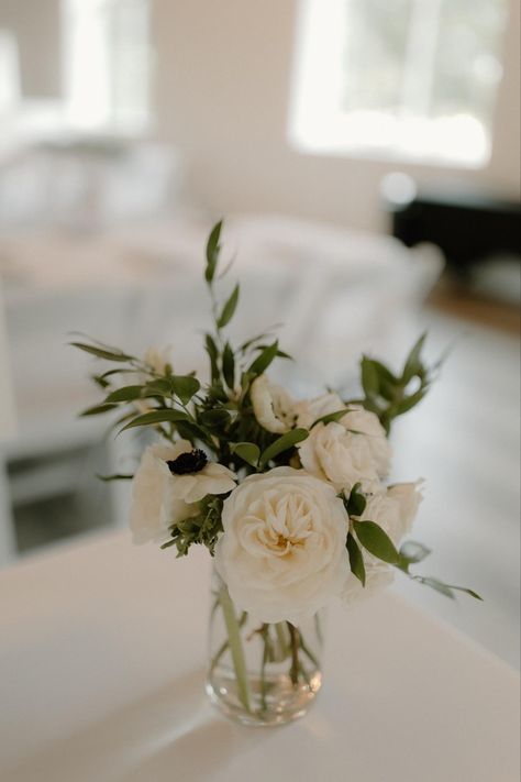 Peony Table Decorations, White Rose And Italian Ruscus Bouquet, Simple Floral Table Centerpieces, Peony Bud Vase Centerpiece, Minimalist Flower Centerpieces Wedding, Bridal Shower White Flower Arrangements, Eucalyptus And White Centerpiece, Engagement Party Floral Centerpieces, Peony Arrangement Wedding