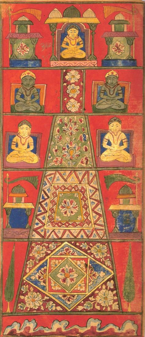 Painting of Mount Meru as per Jain cosmology from Jain text Samghayanarayana loose-leaf manuscript;  ca. 17th century Ink, opaque-watercolor, and gold-on-paper. Hindu Cosmology, Hindu Traditions, Axis Mundi, Mount Meru, Buddhist Texts, Sacred Mountain, Fibonacci Sequence, Om Shanti, Temple Art