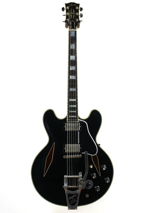 2017 Gibson Memphis Artist Proto Shinichi Ubukata Ebony Black ES-355 - Trini Lopez Diamond F-Holes DG-335, Bigsby Trini Lopez, Gibson Es 335, Gibson Es, Nickel Hardware, Vintage Guitars, Gibson, All Black, Black, All Blacks