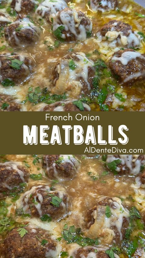 These delicious French onion meatballs are made with French onion seasoned ground beef simmered in a flavorful sauce and covered in gooey cheese. #meatballs #frenchonionmeatballs #dinnerideas French Onion Meatballs, Onion Meatballs, French Onion Meatloaf, Big Mac Sauce Recipe, Mac Sauce Recipe, Easy To Make Recipes, Seasoned Ground Beef, Philly Cheese Steak Recipe, Recipes For The Whole Family