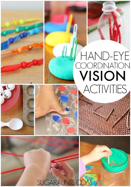 Excellent roundup of hand-eye coordination vision activities for preschoolers and toddlers to work on fine motor skills! Eye Hand Coordination Activities Occupational Therapy, Vision Activities Occupational Therapy, Visual Motor Activities, Visual Perceptual Activities, Coordination Activities, Visual Tracking, Occupational Therapy Activities, Vision Therapy, Pediatric Occupational Therapy