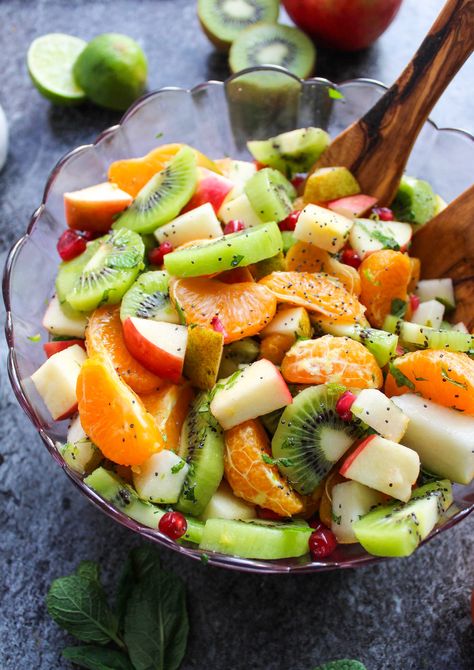 Simple Winter Fruit Salad made with seasonal ingredients and tossed in a maple-lime dressing. | Naturally Vegan   Gluten Free   Paleo Lime Chicken Breast, Winter Fruit Salad, Coconut Lime Chicken, Vegan Salads, Paleo Recipe, Winter Fruit, Fruit Salads, Lime Dressing, Learning Time