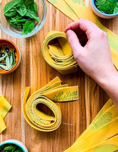 Laminated Pasta, Fresh Pasta Dough, Pasta Shop, Pasta Making, Egg Pasta, Pasta Dough, Pasta Noodles, Basil Leaves, Fresh Pasta