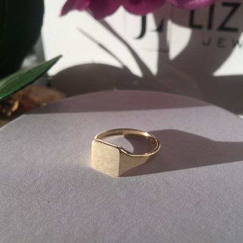 14k Gold Signet Ring, Minimalist Diamond Rings, Diamond Signet Ring, Ring Square, Square Ring, Gold Signet Ring, Etsy Gold Ring, Diamond Gift, Summer Theme