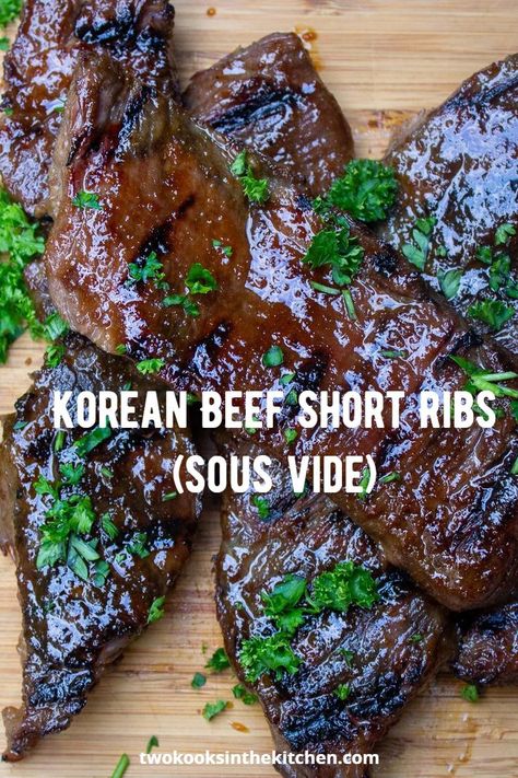 Sous Vide Recipes Beef, Korean Beef Short Ribs, Boneless Short Ribs, Beef Ribs Recipe, Beef Short Rib Recipes, Tender Meat, Short Ribs Recipe, Sous Vide Recipes, Korean Beef