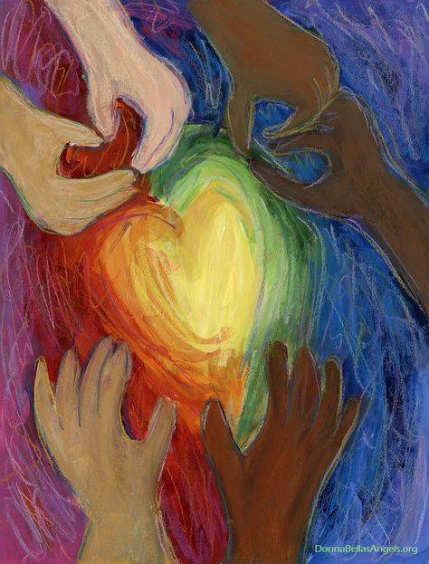 Hearts and Hands 3 Diversity Equity Inclusion (DEI) - DonnaBellas Angels Diversity And Inclusion Art, Inclusion Art, Heart Art Painting, Diversity Art, Lgbtq Rainbow, Pastel Artwork, Heart Themed, Book Illustration Art, Inspirational Artwork