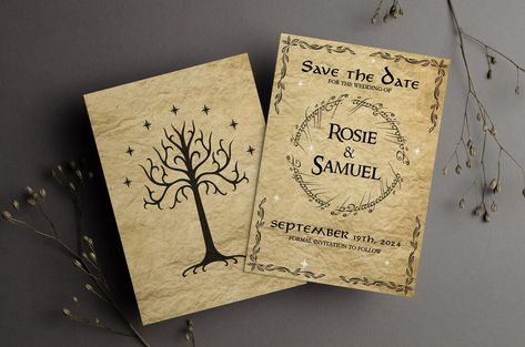 Lord Of The Rings Save The Date, Elvish Wedding, Lotr Wedding, Elven Wedding, Business Board, Save The Date Template, Wedding 2025, Save The Date Templates, Formal Invitation