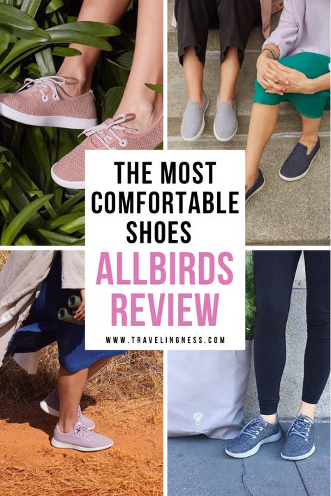 3 different styles of Allbirds shoes including the Allbirds Wool Runners In Gray, pink, light gray and lavender. All Birds Shoes Outfit Women, All Birds Shoes, International Travel Essentials, Travel Themed Gifts, Packing Essentials, Allbirds Shoes, Packing Lists, Student Travel, Travel Products