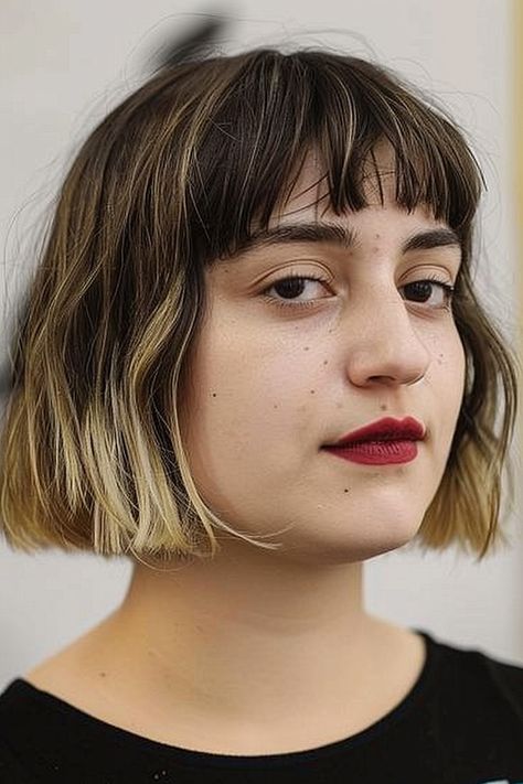 Textured bob haircut with micro bangs featuring a modern and playful finish Bob With Micro Bangs, Bob With Baby Bangs, Deep Brunette, Micro Bangs, Bob Haircuts With Bangs, Chic Bob, Best Bobs, Best Bob Haircuts, Subtle Balayage