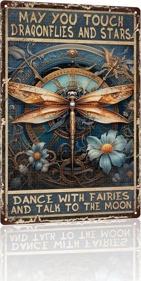 Amazon.com: Aluminum Vintage Tin Signs May You Touch Dragonflies And Stars Dance With Fairies And Talk To The Moon Dragonfly Metal Sign Vintage for Home Wall Decor Christmas Decor 8.00"x12.00" : Home & Kitchen Talk To The Moon, Dragonfly Wall Decor, Coffee Table Pictures, Wall Decor Christmas, Candle Mirror, Dragon Statue, Vintage Tin Signs, Well Decor, Christmas Wall Decor