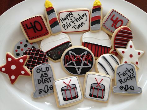 Motley Crue Birthday Cake, Motley Crue Birthday, 40th Birthday Cookies, Surprise Party, Motley Crue, Mötley Crüe, Birthday Cookies, 40th Birthday, Themed Cakes