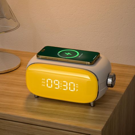 PRICES MAY VARY. Sunrise Alarm Clock: The wake-up light gradually lights up 1-60 minutes before the set wake-up time, with light intensity increasing from 10% to 100% to simulate natural dawn, and emits sound to enhance the waking experience. It can also be used as a night light with adjustable brightness settings before going to sleep and can be set to gradually turn off at a specific time, improving your sleep quality and overall well-being. Wireless/Type-C/USB charger: 15w wireless charger an Sunrise Alarm, Retro Alarm Clock, Weird Gadgets, Kids Alarm Clock, Sunrise Alarm Clock, Noise Machine, White Noise Machine, Sound Machine, Radio Clock