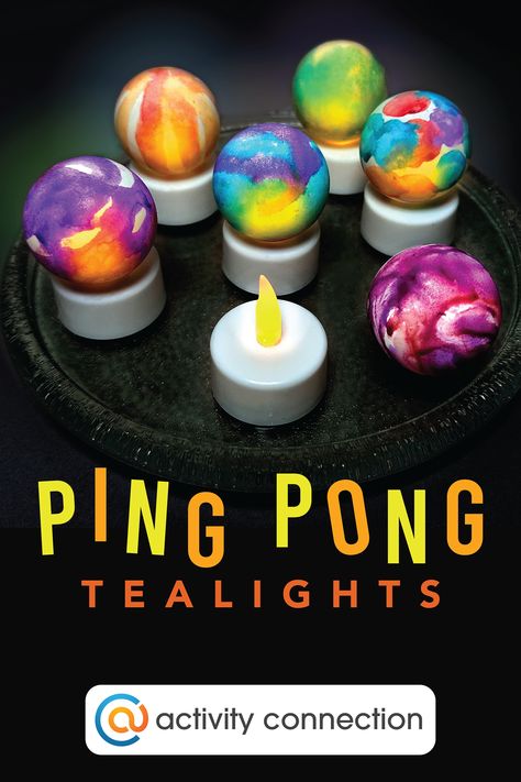 ✨ Light Up Your Community with DIY Magic! ✨ Transform ordinary ping-pong balls into enchanting glowing orbs! All you need are some tealights and bingo dab markers for a splash of color. #SeniorLiving #ActivitiesForSeniors #WeAreActivities #Homecare #AdultDay #AssistedLiving #ProgramsForSeniors #CraftsForSeniors Arts And Crafts For Seniors Activities, Activities With Seniors, Ping Pong Ball Tea Lights, April Activities For Kids, Light Crafts For Kids, School Activities Ideas, Activity For Seniors, Magical Crafts, Game Crafts