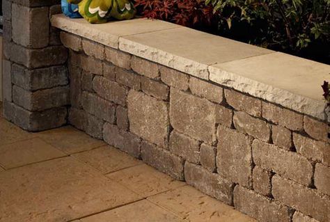 Outdoor Wall Decor On Siding, Low Retaining Wall Ideas, Limestone Mantel, Seating Wall, Seat Wall, Wall Bench, Fireplace Kits, Knee Wall, Patio Privacy