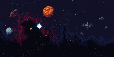 Space Pixel Art Wallpaper Desktop, Space Gif Banner Discord, Pixel Space Background, Planet Gif Aesthetic, Aesthetic Space Gif, Pixel Art Landscape Gif, Space Gif Banner, Space Banner Gif, Brown Aesthetic Gif