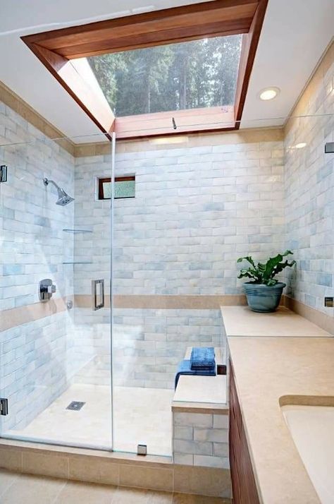 Baño Skylight Bathroom, Bilik Air, Contemporary Bathroom Designs, Diy Bathroom Remodel, Bathroom Remodel Designs, Trendy Bathroom, Dream Bathrooms, Contemporary Bathrooms, Bathroom Remodel Master