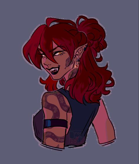 Red Dragon Character Design, Rouge Dnd Aesthetic, Arcane Lol Oc, Flame Hair Drawing, Rouge Dnd Outfit, Rouge Dnd Character Concept, Redhead Oc Art, Tiefling Rouge, Rouge Outfits Dnd