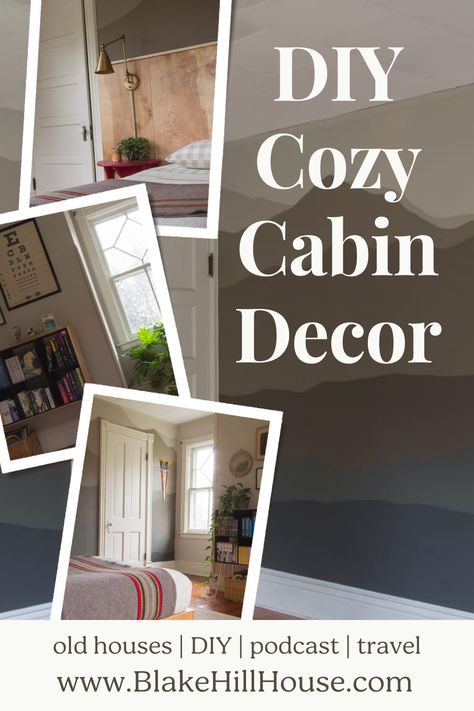 Cabin Bedroom Wall Color, Cabin Bedroom Wall Ideas, Outdoorsy Bedroom Rustic, Log Cabin Bedroom Decor, Cabin Chic Decor, Mountain Chic Decor, Cabin Themed Bedroom, Men’s Cabin Bedroom, Beds Without Headboards Ideas