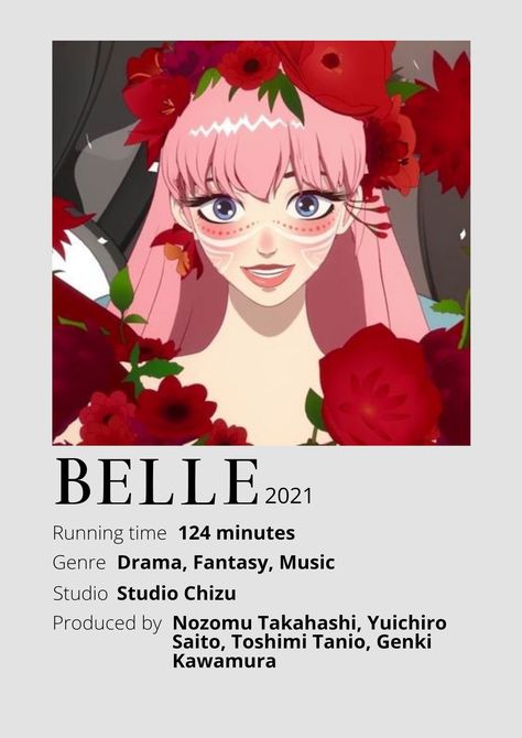 Belle Movie Anime, Belle Anime, Belle Movie, Character Information, Anime Recs, Anime Minimalist Poster, Poster Information, Anime To Watch, Anime Suggestions