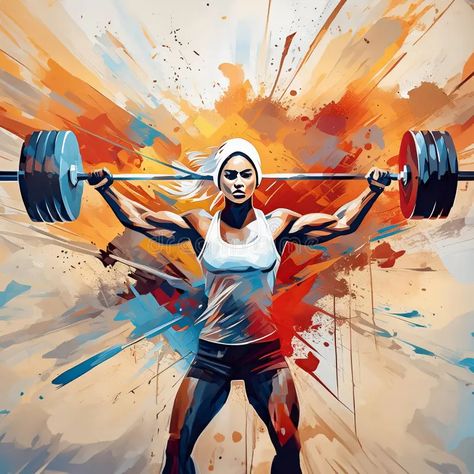 Illustration about Generated image of an illustration of a female athlete competing in an Olympic sport and lifting weights. Illustration of athlete, team, medal - 324590997 Fitness Paintings Art, Sport Illustration Art, Athlete Drawing Art, Sport Painting Art, Sport Drawing Illustration, Olympic Sports Illustration, Sports Illustrations Art, Abstract Animal Art, Gym Art