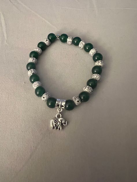 Elephant Charm Bracelet, Elephant Charm, An Elephant, Green And Black, Stretch Bracelet, Spacer Beads, Stretch Bracelets, Emerald Green, Favorite Jewelry