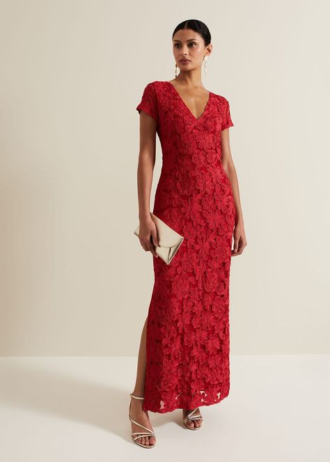 Janice Red Tapework Maxi Dress | Phase Eight ROW | Net Maxi, Red Maxi Dress, Red Lace Dress, How To Iron Clothes, Phase Eight, Fitted Silhouette, Petite Dresses, Dress Red, Party Fashion