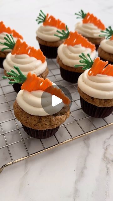 Kelly Senyei | Just a Taste® on Instagram: "CARROT CUPCAKES WITH CREAM CHEESE FROSTING! 🥕

Raisins do not belong in carrot cake. 🙅🏼‍♀️ Agree or disagree? 

These super-moist Carrot Cupcakes are loaded with freshly grated carrots and crushed pineapple, and are topped off with tangy cream cheese frosting and candy melt carrots. 🙌🏻 Because it’s never too early to jump into all the spring sweets!

👉🏻 COMMENT with the word CARROT and I’ll DM you the clickable recipe link!

#carrotcake #carrotcakerecipe #carrotcupcakes #wiltoncakes #eastercake #easterready #cupcakedecorating" Carrot Cake Cupcakes Easter, Carrot Cake Cupcakes Decorating Ideas, Carrot Cupcakes Decoration, Carrot Cake Decorating Ideas, Spring Sweets, Carrot Cake Decoration, Easy Cupcakes Decoration, Candy Melt, Decorated Cupcakes