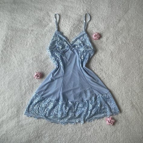 baby blue lace babydoll mini slip dress... - Depop Blue Pjs, Babydoll Slip Dress, Dress Coquette, Blue Babydoll Dress, Blue Slip Dress, 90s Clothing, Mini Slip, Pink Girly Things, Lace Babydoll