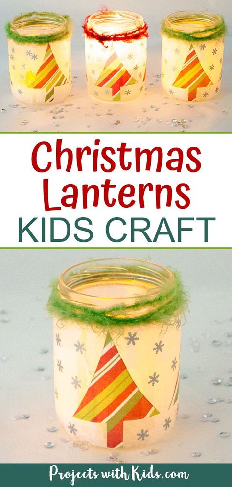 Kids will love making these magical Christmas lanterns! They look absolutely stunning lit up with a candle inside and would make the perfect addition to any holiday decor. A wonderful Christmas craft for kids of all ages. #projectswithkids #christmascrafts #kidscrafts #kidschristmas Christmas Candle Crafts, Fun Holiday Crafts, Lantern Craft, Candle Craft, Christmas Jars, Preschool Christmas, Christmas Lanterns, Crafts For Kids To Make, Toddler Christmas