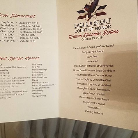 Court Of Honor Program, Eagle Scout Project Ideas, Eagle Court Of Honor, Eagle Ceremony, Eagle Scout Court Of Honor, Boy Scouts Eagle, Eagle Scout Ceremony, Court Of Honor, Eagle Scouts