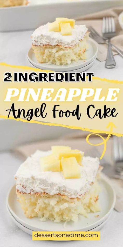 Pineapple Angel Food Cake, Angel Food Cake Mix, 2 Ingredient Cakes, Angel Food Cake Desserts, Pineapple Angel Food, Pineapple Cake Recipe, Pineapple Dessert Recipes, Angel Food Cake Mix Recipes, Two Ingredient