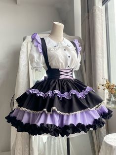 Purple Clown Outfit, Purple Outfits Ideas, Cute Purple Outfits, Cute Skirts Outfits, Purple Pastel Goth, Kuromi Dress, Kuromi Outfit, Purple Cloth, Outfits Purple