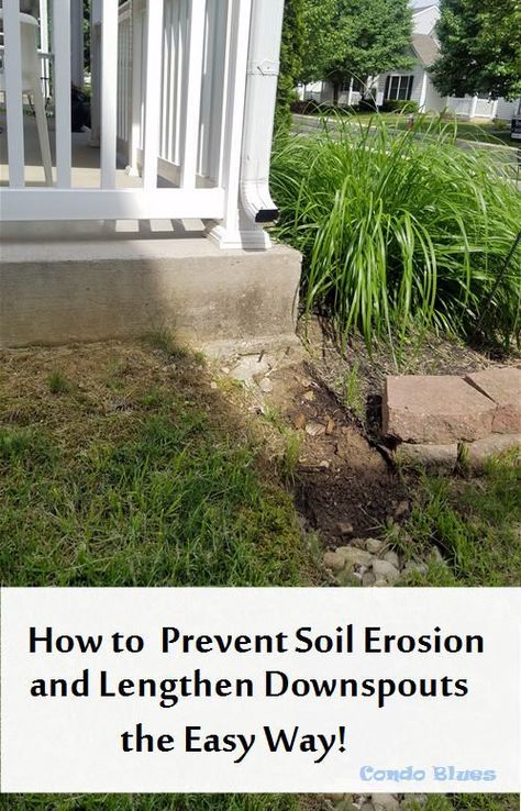 Two quick and easy ways to the extend downspouts of your house to prevent soil erosion and water damage. #water #homeimprovement #diy #diyoutdoorprojects #diyproject Decorative Downspouts, Garden Front Of House, Soil Erosion, House Foundation, Bed Foundation, Easy Backyard, Outdoor Diy Projects, Creative Gardening, Backyard Living