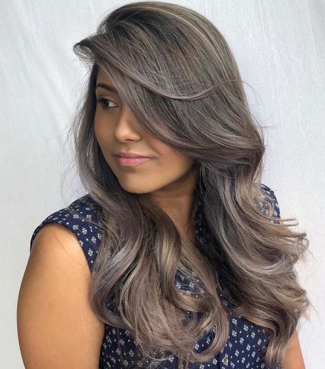 Brown Hair with Subtle Silver Highlights Silver Hair Toner, Brown Hair With Silver Highlights, Dark Silver Hair, Silver Hair Color Ideas, Blue Hair Highlights, Silver White Hair, Silver Blonde Hair, Silver Highlights, Dark Hair With Highlights