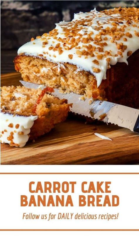 Carrot Cake Banana Bread | Recipes of Holly - Easy and Quick Recipes Banana Carrot Bread, Carrot Cake Banana Bread, Carrot Cake Bread, Cake Banana Bread, Carrot Banana Cake, Carrot Bread, Homemade Carrot Cake, Eating Carrots, Easy And Quick Recipes