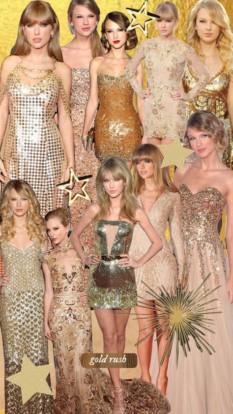 Taylor Gold Dress, Gold Taylor Swift Outfits, Taylor Swift Gold Outfit, Taylor Swift Gold Rush Outfit, Gold Rush Taylor Swift Outfit, Taylor Swift Gold Dress, Gold Rush Outfit, Gold Rush Taylor Swift, Eras Outfit