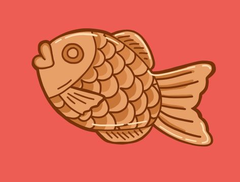 Taiyaki Dorayaki Drawing, Taiyaki Tattoo, Taiyaki Illustration, Taiyaki Drawing, Japan Journal, Taiyaki Fish, Drawing Graphic Design, Cute Food Wallpaper, Tufting Ideas