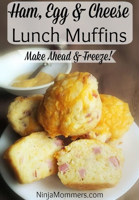 Ham Egg and Cheese Muffins Recipe! Great as a make ahead lunch for school or work. Delicious, easy and freezable. Try this Recipe today and Enjoy! Egg And Cheese Muffins, Make Ahead Lunch, Lunch For School, Bread Ideas, Vegan Muffins, Egg And Cheese, Make Ahead Lunches, Cheese Muffins, Egg Muffins