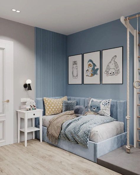 Blue Kids Room, Baby Boy Bedroom, Modern Kids Bedroom, Baby Boy Room Decor, Kids Bedroom Inspiration, Baby Room Inspiration, Teenager's Room, Blue Rooms