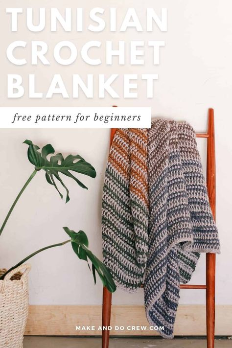 Easy Tunisian Crochet Blanket Pattern for Beginners Easy Tunisian Crochet Blanket, Crochet Blanket Measurements, Tunisian Crochet Blanket Pattern, Crochet Blanket For Beginners, Beginner Blanket, Tunisian Crochet Free, Easy Tunisian Crochet, Tunisian Crochet Blanket, Double Ended Crochet