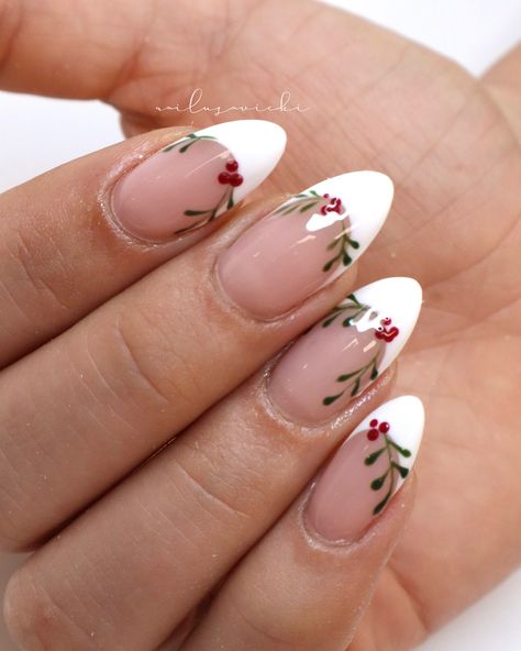 The Christmas classic🌲 . . . #nails #nailusa #nailart #naildesign #nailsofinstagram #naildesigns #nailsoftheday #naildesignsideas #gel #gelnails #raleigh #durham #nailinspo #raleighnailtech #ncnails #raleighnails #raleighnailtech #trend #trendynails #BIAB #springnails #BIABnails #summernails #naturalnails #raleighgelx #gelx #gelxnails #fallnails #winternails #christmasnails The Nutcracker Nails, Winter Flower Nails, Nude Xmas Nails, Almond Floral Nails, Wreath Nails, Nail Inspo Flowers, Utah Nails, Biab Nails, Spa Time